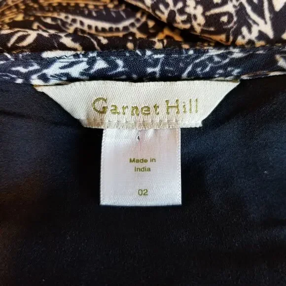 Garnet Hill Navy Blue White Paisley 3/4 Sleeve Dress Size 2